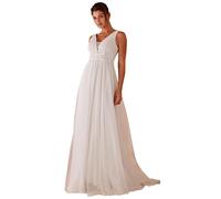 Ever-Pretty Women's V Neck Sleeveless A Bustier Empire Waist A Line Ruched Backless Elegant Wedding Dress Ivory 28UK