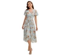 Ever-Pretty Women's Wedding Guest Dress Chiffon Midi Polka Dot V-Neck High-Low Hem Floral Casual Dresses Amber Bloom 20