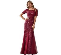Ever-Pretty Women't Elagant Short Sleeve Long Mermaid Sequin Tulle Evening Dresses Burgundy 20UK