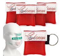Ever Ready First Aid CPR Mask for Pocket or Key Chain, CPR Emergency Face Shield with One-Way Valve Breathing Barrier for First Aid or AED Training, 5 Count - Red