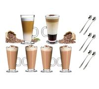Ever Rich ® 300ML Latte Glass Tea Coffee Cup Mug (Compatible with TASSIMO & Dolce Gusto) (6 Pack 300ML+Spoons)