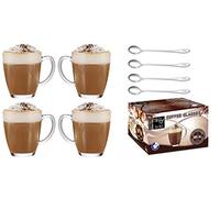 EVER RICH ® 385ML Latte Glasses Tea Coffee Cup Mug (1-385ML X 4 + Spoon)