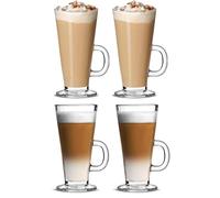 EVER RICH ® Latte Glass Coffee Cups Temperature Resistant Mugs for Tea Coffee Latte HOT Drinks Well AS Cold Drinks. (4 Glasses ONLY)