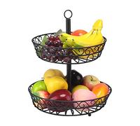 EVER RICH ® Two Tier Black Fruit Basket - COUNTERTOP Fruit Basket Keeps Your Fruits Fresh (2 Tier BLK Bowl)
