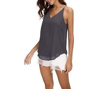 Evera B Women's Camisole V Neck Chiffon Tank Top Cami w/Adjustable Straps | Basic Sleeveless Top, Casual & Dressy Shirt, Dark Gray, L