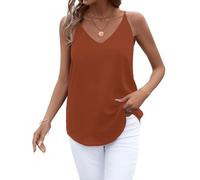 Evera B Women's Camisole V Neck Chiffon Tank Top Cami w/Adjustable Straps | Basic Sleeveless Top, Casual & Dressy Shirt, Burnt Orange, S