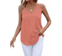 Evera B Women's Camisole V Neck Chiffon Tank Top Cami w/Adjustable Straps | Basic Sleeveless Top, Casual & Dressy Shirt, Salmon, S