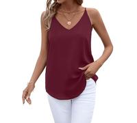 Evera B Women's Camisole V Neck Chiffon Tank Top Cami w/Adjustable Straps | Basic Sleeveless Top, Casual & Dressy Shirt, Burgundy, L