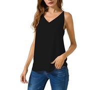 Evera B Women's V-Neck Chiffon Adjustable Spaghetti Strap Cami Top - Black - Large