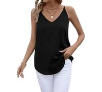 Evera B Women's V-Neck Chiffon Adjustable Spaghetti Strap Cami Top - Black - Large