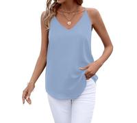Evera B Womens V Neck Spaghetti Strap Tank Tops Dressy Casual Camisole Blouses Sleeveless Loose Cami Basic Tank Shirt, Light Blue, M