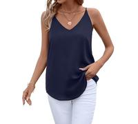 Evera B Womens V Neck Spaghetti Strap Tank Tops Dressy Casual Camisole Blouses Sleeveless Loose Cami Basic Tank Shirt, Navy, L