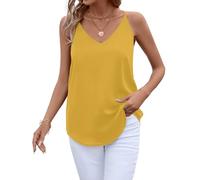 Evera B Womens V Neck Spaghetti Strap Tank Tops Dressy Casual Camisole Blouses Sleeveless Loose Cami Basic Tank Shirt, Adj Strap Mustard, S