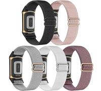 EverAct 5 Pack Elastic Straps - Compatible with Fitbit Charge 6 & 5, Adjustable Nylon Loop Braided Replacement Sport Wristband for Charge 6 Activity Tracker - Women & Men
