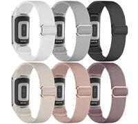 EverAct 6 Pack Stretchy Loop Nylon Compatible with Fitbit Charge 6 Bands/Fitbit Charge 5 Bands for Women Men, Soft Adjustable Breathable Elastic Wristband Sport Strap for Charge 5/6 Watch