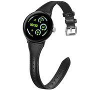 EverAct Slim Leather Compatible with Google Pixel 4/3 45mm Watch Band, Thin Narrow Soft Genuine Leather Adjustable Sport Strap for Pixel 3 45mm Women Men