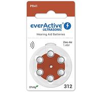 everActive 6 Pack Hearing Aid Batteries High Performance Zinc Air Batteries 1 Blister Card 4 Year Shelf Life Brown Ultrasonic PR41 EVHAB312