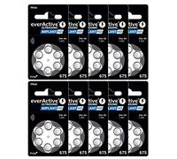 everActive 675 60 Pack Hearing Aid Batteries High Performance Zinc Air Batteries 10 Blister Card 4 Year Shelf Life Blue Implant HD PR44 BCEV675I6