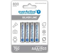 everActive AAA 800mAh Battery Pack of 4 Ni-MH Micro R3 Rechargeable Pre-Charged Silver Line 1.2V 1 Blister Card