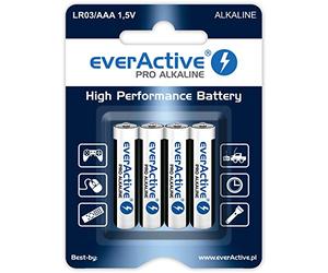 everActive AAA Batteries 4 Pack, Pro Alkaline, Micro LR03 R03 1.5V, Highest Performance, 10 Year Shelf Life, 4 Pack - 1 Blister Card
