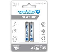 everActive Battery AAA 800 mAh 2 pieces, NI-MH, Micro R03, rechargeable batteries, pre-charged, silver line 1.2 V, 1 blister card