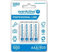 everActive EVHRL03-1050 AAA 1050 mAh Ni-MH Micro R03 Rechargeable Battery Pre-Charged High Performance Professional Line 1.2 V 1 Blister Card White Pack of 4
