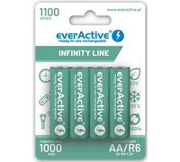 everActive EVHRL6-1100 AA Batteries 1100 mAh Pack of 4 NI-MH, Mignon R6, Rechargeable, Pre-Charged, Infinity Line 1.2 V, 1 Blister Card, Green,