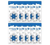everActive 675, 60 Pack, Hearing Aid Batteries, High Performance, Zinc Air Batteries, 10 Blister Cards, 4 Year Shelf Life, Blue, Ultrasonic PR44