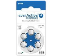 everActive Ultrasonic - Hearing Aid Batteries 675 / PR44 - Zinc Air Batteries for Hearing Aids - Durable, High Energy Density, Free from Mercury - Blister Pack of 6