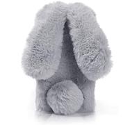 Everainy Compatible for Fairphone 5 Case Silicone Furry Plush Bunny Ears Soft Bumper Pretty Diamond Warm Fluffy Rabbit Cover Shockproof Funny Cute Rubber Protective (gray)