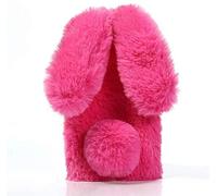Everainy Compatible for Samsung Galaxy A13 4G Case Silicone Furry Plush Bunny Ears Soft Bumper Pretty Diamond Warm Fluffy Rabbit Cover Shockproof Funny Cute Rubber Protective (rose red)