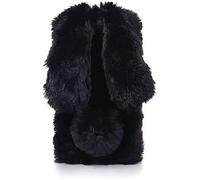 Everainy Compatible for Samsung Galaxy S21 Ultra 5G Case Silicone Furry Plush Cute Bunny Ears Soft Bumper Pretty Diamond Warm Fluffy Rabbit Funny Cover Shockproof Rubber Protective (black)