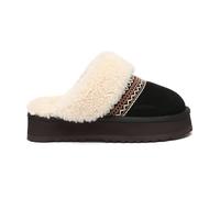 Everau Australia Crake Knitted Platform Real Sheepskin Slippers In Black Black 4