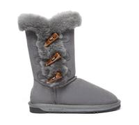 Everau Australia Real Sheepskin Ashy Horn Toggle Buttons Tall Boots With Tpr Sole In Grey Grey 7
