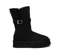 Everau Australia Real Sheepskin Brush 3-Way Style Platform Mid Boots With Eva Sole In Black Black 7