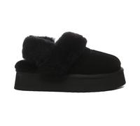 Everau Australia Real Sheepskin Fantail Leather Platform Slippers With Two Removable Straps With Eva Sole In Black Black 3