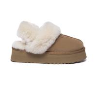 Everau Australia Real Sheepskin Fantail Leather Platform Slippers With Two Removable Straps With Eva Sole In Gold Gold 6