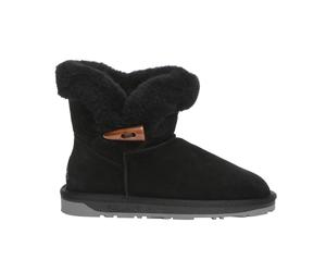 Everau Australia Real Sheepskin Robin Horn Toggle Button Mini Boots With Tpr Sole In Black Black 7