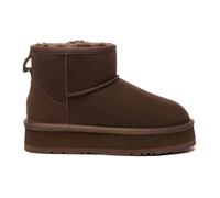 Everau Australia Real Wool Dusky Leather Platform Short Boots With Rubber + Eva Sole In Chocolate Chocolate