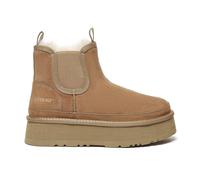 Everau Australia Real Wool Shoveler Leather Platform Short Chelsea Boots With Eva Sole In Brown Brown 6