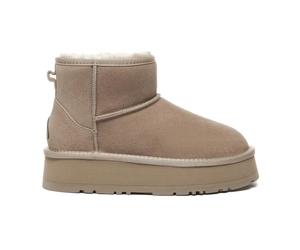 EVERAU Australia Women Dusky Leather Platform Short Boots, Brown, UK WOMEN 4/UK MEN 4