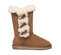 EverAu Australia Women's Real Sheepskin Ashy Horn Toggle Buttons Tall Boots with TPR Sole in Brown | Size: 5 EverAu Australia Brown 5