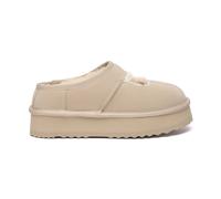 EverAu Australia Women's Real Sheepskin Plumed Ankle Platform Slippers with EVA Sole Flat in Light Sand | Size: 9