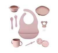 EverAyRes All-in-One Silicone Weaning Set - 10-Piece Baby Feeding Kit with Suction Bowl, Plate, Snack and Sippy Cup, Cutlery and Fruit Feeder - BPA Free, Microwave and Dishwasher Safe (Pink)
