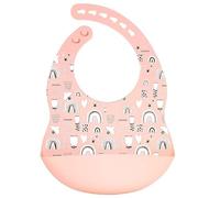 EverAyRes Silicone Baby Bibs - BPA free, adjustable, waterproof, easy to clean. Soft, comfortable fit with a deep food catcher pocket. Ideal for mess-free mealtimes. (Rainbows and Flowers - Pink)