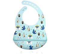 EverAyRes Silicone Baby Bibs - BPA free, adjustable, waterproof, easy to clean. Soft, comfortable fit with a deep food catcher pocket. Ideal for mess-free mealtimes. (Blue Dragons)