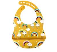 EverAyRes Silicone Baby Bibs - BPA free, adjustable, waterproof, easy to clean. Soft, comfortable fit with a deep food catcher pocket. Ideal for mess-free mealtimes. (Rainbow and Clouds - Beige)