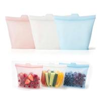 Everbag Silicone Food Storage, Reusable Silicone Food Bags 3-Pack, Microwave and Dishwasher Safe Bags for Meal Prep and Freezer Storage, 500 ml Capacity in Pastel Pink, Light Blue and Clear