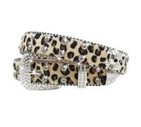 EVERBLTING Rhinestone Skull Belt Men Women Skull Leopard Belt Punk Studded Skulls Belts Western Cowgirl BB Belts Y2k, Leopard-yellow, 105:fits waist from 30"-34"