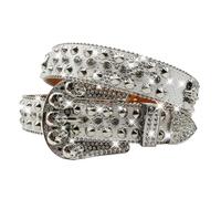 EVERBLTING Rhinestone Skull Belt Skull Studded Belt Men Women Bling Punk Belts Y2k Rhinestone Western Cowgirl Belts, Silver, 105:fits waist from 30"-34"